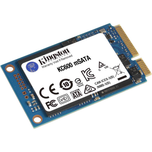 Твердотельный накопитель/ Kingston SSD KC600, 1024GB, mSATA, SATA3, 3D TLC, R/W 550/520MB/s, IOPs 90 000/80 000, DRAM buffer 1024MB, TBW 600, DWPD 0.32 (5 лет)