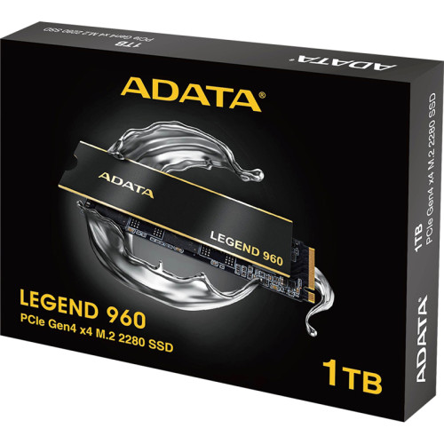 Твердотельный накопитель/ ADATA SSD LEGEND 960, 1000GB, M.2(22x80mm), NVMe 1.4, PCIe 4.0 x4, 3D NAND, R/W 7400/6000MB/s, IOPs 730 000/610 000, DRAM buffer 1000MB,  TBW 780, DWPD 0.43, with Heat Spreader (5 лет)