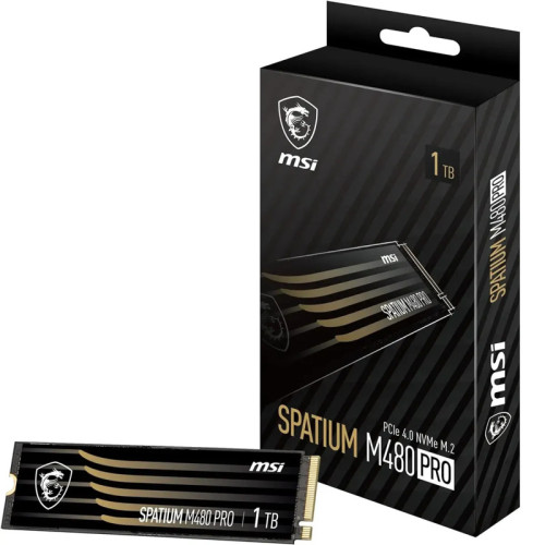 MSI SSD SPATIUM M480 Pro, 1000GB, M.2(22x80mm), NVMe, PCIe 4.0 x4, 3D TLC, R/W 7400/6000, IOPs 750 000/1 000 000, DRAM buffer 1024MB, TBW 700, DWPD 0.38 (5 лет) MSI SSD SPATIUM M480 Pro, 1000GB, M.2(22x80mm), NVMe, PCIe 4.0 x4, 3D TLC, R/W 7400/6000, IOPs 750 000/1 000 000, DRAM buffer 1024MB, TBW 700, DWPD 0.38 (5 лет)