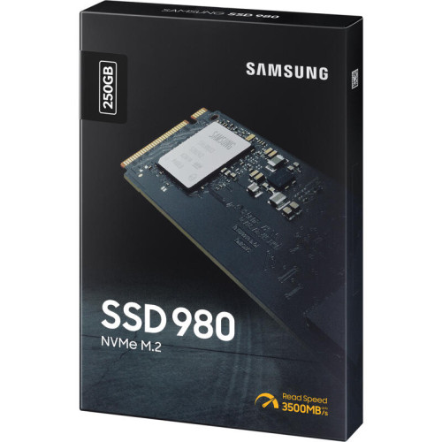 Твердотельные накопители Samsung SSD 980, 250GB, M.2(22x80mm), NVMe 1.4, PCIe 3.0 x4, 3-bit MLC, R/W 2900/1300MB/s, IOPs 230 000/320 000, TBW 150, DWPD 0.33 (12 мес.)