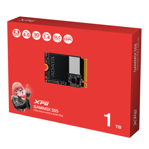 Твердотельный накопитель/ ADATA SSD GAMMIX S55, 1000GB, M.2(22x30mm), NVMe, PCIe 4.0 x4, 3D NAND, R/W 5000/3700MB/s, IOPs -/-, TBW 250, DWPD 0.1 (5 лет) Твердотельный накопитель/ ADATA SSD GAMMIX S55, 1000GB, M.2(22x30mm), NVMe, PCIe 4.0 x4, 3D NAND, R/W 5000/3700MB/s, IOPs -/-, TBW 250, DWPD 0.1 (5 лет)