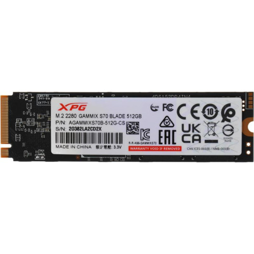 Твердотельный накопитель A-Data PCIe 4.0 x4 512GB AGAMMIXS70B-512G-CS XPG Gammix S70 Blade M.2 2280 [AGAMMIXS70B-512G-CS]