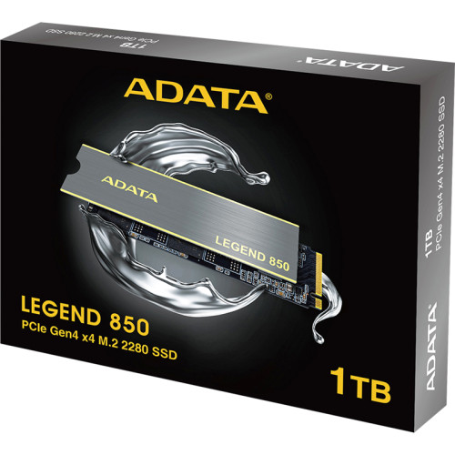 Твердотельный накопитель ADATA SSD LEGEND 850, 1TB, M.2(22x80mm), NVMe 1.4, PCIe 4.0 x4, 3D NAND, R/W 5000/4500MB/s, IOPs 400 000/550 000, TBW 1000, DWPD 0.54, with Heat Sink (5 лет)
