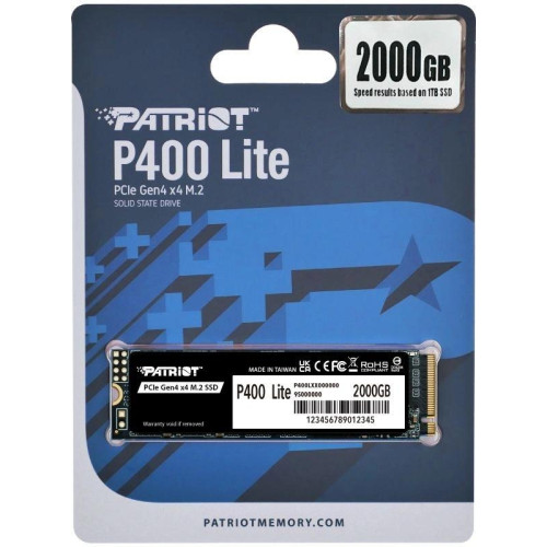 Накопитель SSD Patriot PCIe 4.0 x4 2TB P400LP2KGM28H P400 Lite M.2 2280 Накопитель SSD Patriot PCIe 4.0 x4 2TB P400LP2KGM28H P400 Lite M.2 2280