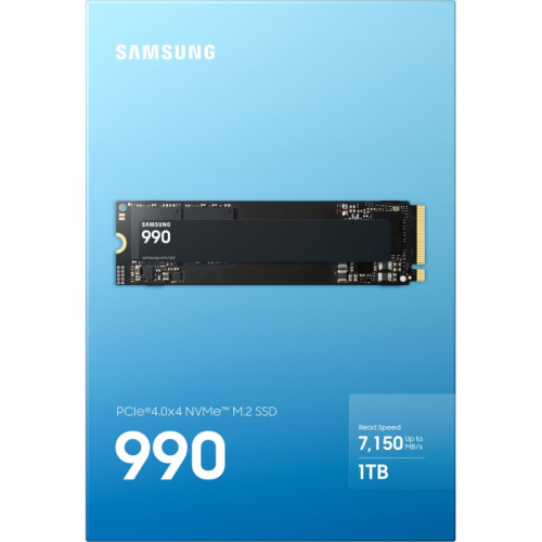 Твердотельные накопители/ Samsung SSD 990, 1000GB, M.2(22x80mm), NVMe 2.0, PCIe 4.0 x4, V-NAND TLC, R/W 7150/6450MB/s, IOPs 700 000/1 100 000, TBW 400, DWPD 0.33 (12 мес.)