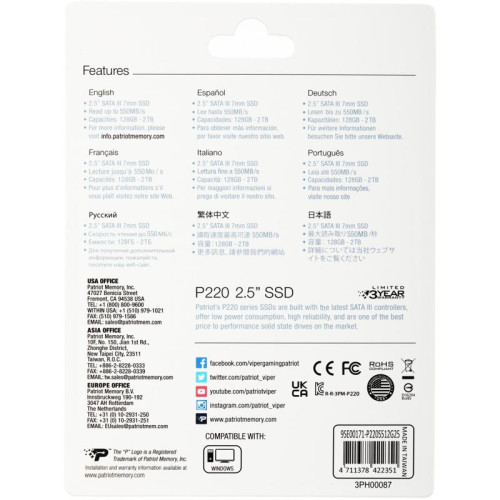 Твердотельный накопитель Patriot SATA-III 512GB P220S512G25 P220 2.5