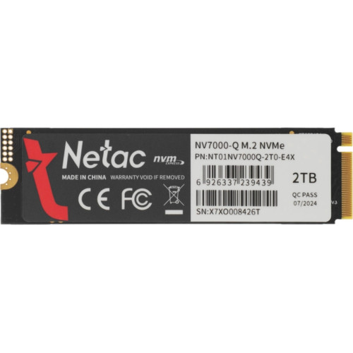 Твердотельный накопитель Netac PCIe 4.0 x4 2TB NT01NV7000Q-2T0-E4X NV7000Q M.2 2280 [NT01NV7000Q-2T0-E4X]
