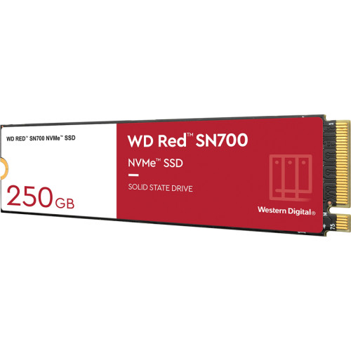 Твердотельные накопители/ WD SSD Red SN700 NVMe for NAS, 250GB, M.2(22x80mm), NVMe, PCIe 3.0 x4, R/W 3100/1600MB/s, IOPs 220 000/180 000, TBW 500, DWPD 1 (12 мес.)