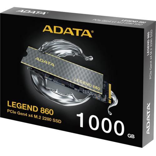 Твердотельный накопитель ADATA SSD LEGEND 860, 1000GB, M.2(22x80mm), NVMe 1.4, PCIe Gen 4x4, 3D NAND, R/W 6000/4000MB/s, IOPs н.д./н.д., TBW 320, DWPD 0.2