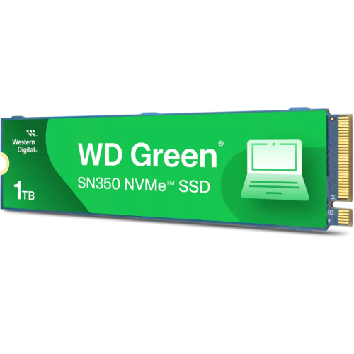 Твердотельный накопитель WD SSD Green SN350 NVMe, 1.0TB, M.2(22x80mm), NVMe, PCIe 3.0 x4, QLC, R/W 3200/2500MB/s, IOPs 300 000/400 000, TBW 100, DWPD 0.1 (12 мес.)