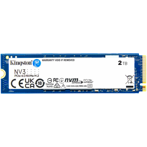 Твердотельный накопитель Kingston SSD NV3, 2000GB, M.2(22x80mm), NVMe, PCIe 4.0 x4, 3D TLC, R/W 6000/5000MB/s, TBW 640, DWPD 0.3 (60 мес)
