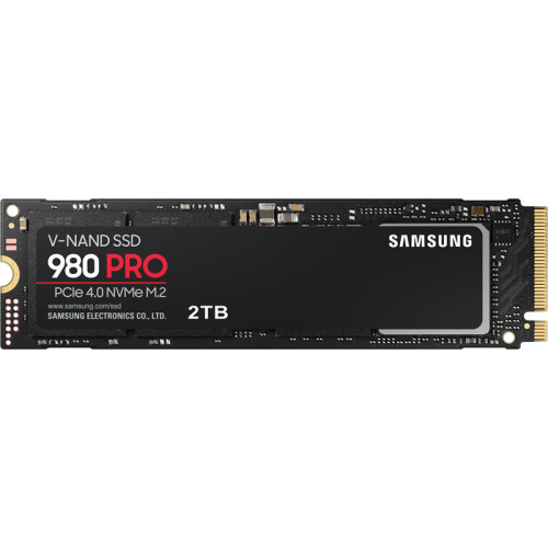 Твердотельные накопители/ Samsung SSD 980 PRO, 2000GB, M.2(22x80mm), NVMe 1.3c, PCIe 4.0 x4, 3-bit MLC, R/W 7000/5000MB/s, IOPs 1 000 000/1 000 000, DRAM buffer 2048MB, TBW 1200, DWPD 0.33 (12 мес.)