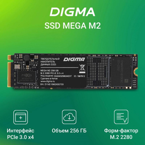 Твердотельный накопитель Digma PCIe 3.0 x4 256GB DGSM3256GM23T Mega M2 M.2 2280 [DGSM3256GM23T]