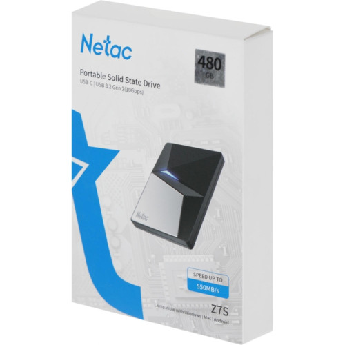Накопитель SSD Netac USB-C 480Gb NT01Z7S-480G-32BK Z7S 2.5