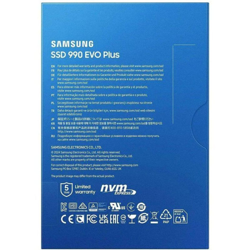 Твердотельные накопители/ Samsung SSD 990 Plus, 1000GB, M.2(22x80mm), NVMe 2.0, NVMe 2.0, PCIe 4.0 x4, V-NAND TLC, R/W 7150/6300MB/s, IOPs 850 000/1 350 000, DRAM buffer 1000MB, TBW 600, DWPD 0.3 (12 мес.) Твердотельные накопители/ Samsung SSD 990 Plus, 1000GB, M.2(22x80mm), NVMe 2.0, NVMe 2.0, PCIe 4.0 x4, V-NAND TLC, R/W 7150/6300MB/s, IOPs 850 000/1 350 000, DRAM buffer 1000MB, TBW 600, DWPD 0.3 (12 мес.)