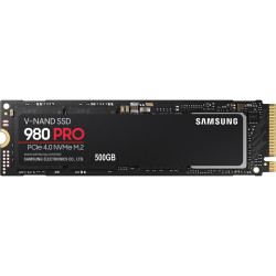 Твердотельные накопители/ Samsung SSD 980 PRO, 500GB, M.2(22x80mm), NVMe 1.3c, PCIe 4.0 x4, 3-bit MLC, R/W 6900/5000MB/s, IOPs 800 000/1 000 000, DRAM buffer 512MB, TBW 300, DWPD 0.33 (12 мес.)