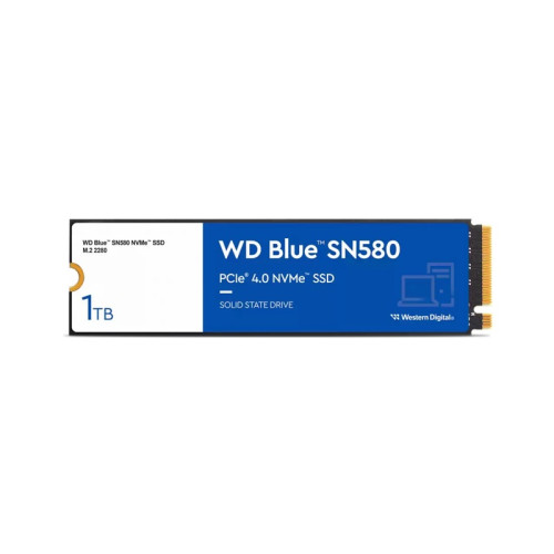 Твердотельный накопитель/ WD SSD Blue SN580 NVMe, 1000GB, M.2(22x80mm), NVMe, PCIe 3.0 x4, 3D TLC, R/W 3500/3000MB/s, IOPs 460 000/450 000, TBW 600, DWPD 0.3 (12 мес.)