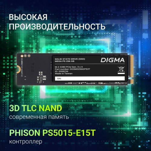 Твердотельный накопитель Digma PCIe 3.0 x4 256GB DGSM3256GP53T Mega P5 M.2 2280