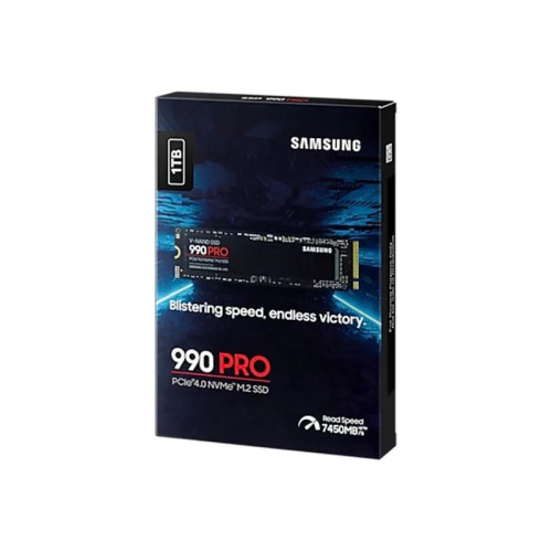 Твердотельный накопитель/ Samsung SSD 990 PRO, 1000GB, M.2(22x80mm), NVMe 2.0, PCIe 4.0 x4, V-NAND TLC, R/W 7450/6900MB/s, IOPs 1 200 000/1 550 000, DRAM buffer 1024MB, TBW 600, DWPD 0.33, with Heatsink (12 мес.)