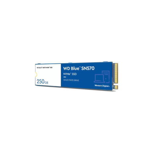 Твердотельный накопитель WD SSD Blue SN570 NVMe, 250GB, M.2(22x80mm), NVMe, PCIe 3.0 x4, 3D TLC, R/W 3300/1200MB/s, IOPs 190 000/210 000, TBW 150, DWPD 0.3 (12 мес.)