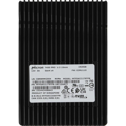 Твердотельный накопитель Crucial PCIe 4.0 x4 1.92TB MTFDKCC1T9TFR-1BC1ZABYY Micron 7450 Pro 2.5