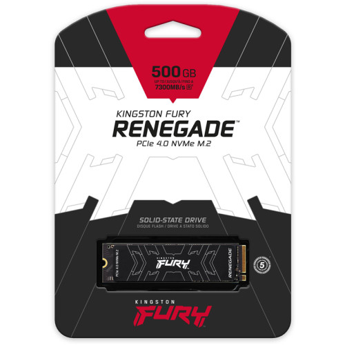 Твердотельный накопитель/ Kingston SSD Fury Renegade, 500GB, M.2(22x80mm), NVMe, PCIe 4.0 x4, 3D TLC, R/W 7300/3900MB/s, IOPs 450 000/900 000, DRAM buffer 512MB, TBW 500, DWPD 0.55 (5 лет)