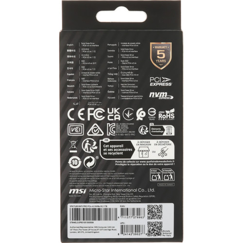 MSI SSD SPATIUM M470 Pro, 1000GB, M.2(22x80mm), NVMe, PCIe 4.0 x4, 3D TLC, R/W 6000/4500, IOPs 950 000/950 000, TBW 320, DWPD 0.2 (5 лет)