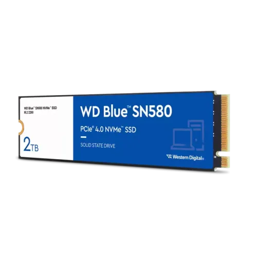 Твердотельный накопитель/ WD SSD Blue SN580 NVMe, 2000GB, M.2(22x80mm), NVMe, PCIe 3.0 x4, 3D TLC, R/W 3500/3500MB/s, IOPs 600 000/600 000, TBW 900, DWPD 0.2 (12 мес.)