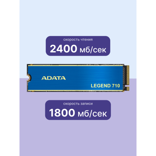 Твердотельный накопитель ADATA SSD LEGEND 710, 1024GB, M.2(22x80mm), NVMe 1.4, PCIe 3.0 x4, 3D NAND, R/W 2400/1800MB/s, IOPs 180 000/150 000, TBW 260, DWPD 0.23, with Heat Sink (3 года)