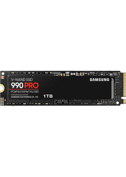 Твердотельный накопитель/ Samsung SSD 990 PRO, 1000GB, M.2(22x80mm), NVMe 2.0, PCIe 4.0 x4, V-NAND TLC, R/W 7450/6900MB/s, IOPs 1 200 000/1 550 000, DRAM buffer 1024MB, TBW 600, DWPD 0.33, with Heatsink (12 мес.)