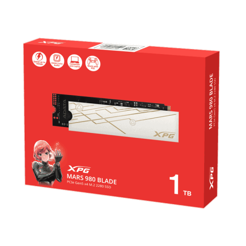 Твердотельный накопитель/ ADATA SSD XPG MARS 980 BLADE, 1000GB, M.2(22x80mm), NVMe, PCIe 5.0 x4, 3D NAND, R/W 14000/10000MB/s, IOPs 1 600 000/1 650 000, TBW 740, DWPD 0.4, with Heat Sink (5 лет)