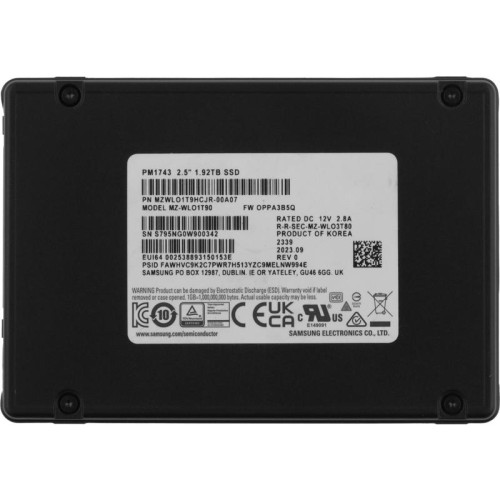 Твердотельный накопитель Samsung PCIe 5.0 x4 1920GB MZWLO1T9HCJR-00A07 PM1743 Enterprise 2.5