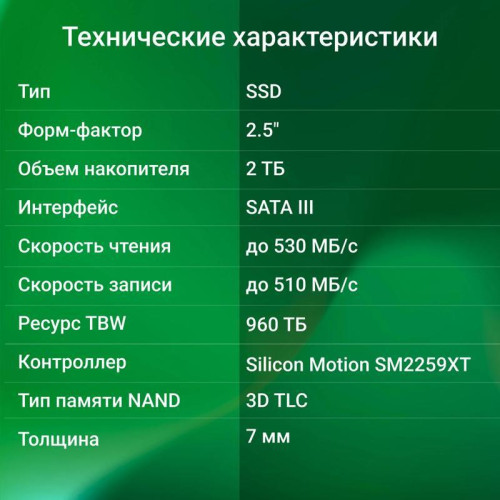 Твердотельный накопитель Digma SATA-III 2TB DGSR2002TS93T Run S9 2.5