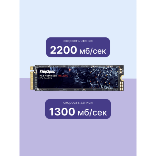 Твердотельный накопитель/ Kingspec SSD NE-256 2280, 256GB, M.2(22x80mm), NVMe, PCIe 3.0 x4, R/W 2200/1300MB/s, IOPs н.д./н.д., TBW 200, DWPD 0.69 (3 года) Твердотельный накопитель/ Kingspec SSD NE-256 2280, 256GB, M.2(22x80mm), NVMe, PCIe 3.0 x4, R/W 2200/1300MB/s, IOPs н.д./н.д., TBW 200, DWPD 0.69 (3 года)