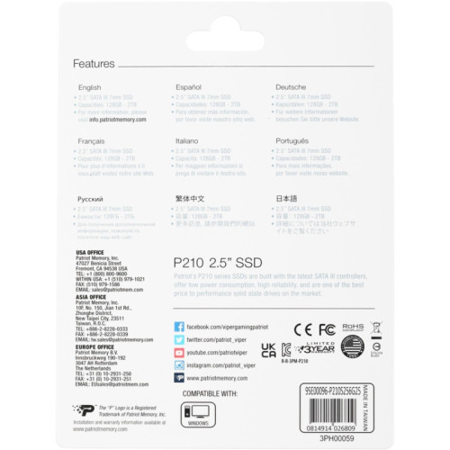 Твердотельный накопитель Patriot SATA-III 256GB P210S256G25 P210 2.5 Твердотельный накопитель Patriot SATA-III 256GB P210S256G25 P210 2.5