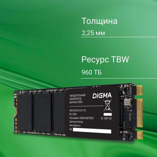 Твердотельный накопитель Digma SATA-III 2TB DGSR1002TS93T Run S9 M.2 2280 [DGSR1002TS93T]