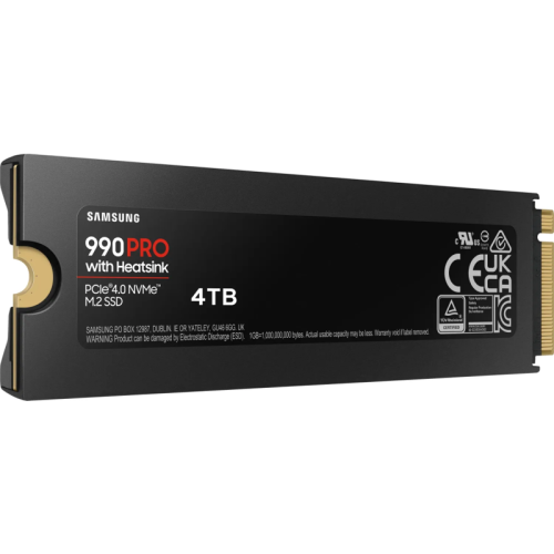 Твердотельный накопитель/ Samsung SSD 990 PRO, 4000GB, M.2(22x80mm), NVMe 2.0, PCIe 4.0 x4, V-NAND TLC, R/W 7450/6900MB/s, IOPs 1 400 000/1 550 000, DRAM buffer 4096MB, TBW 2400, DWPD 0.33, with Heatsink (12 мес.)