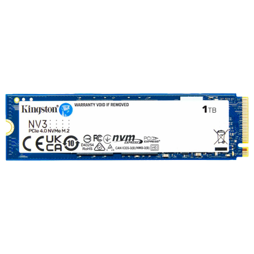 Твердотельный накопитель Kingston SSD NV3, 1000GB, M.2(22x80mm), NVMe, PCIe 4.0 x4, 3D TLC, R/W 6000/4000MB/s, TBW 320, DWPD 0.3 (60 мес)