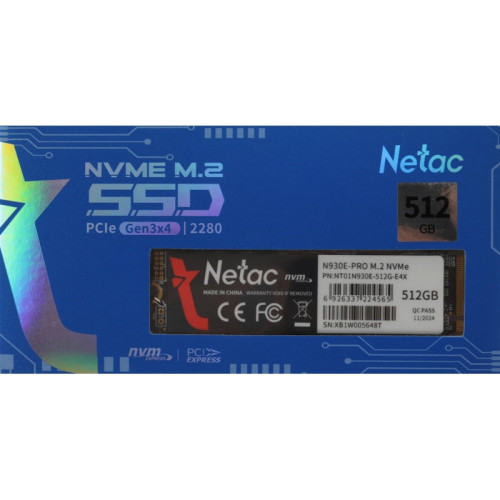 Твердотельный накопитель Netac PCIe 3.0 x4 512GB NT01N930E-512G-E4X N930E Pro M.2 2280 [NT01N930E-512G-E4X]