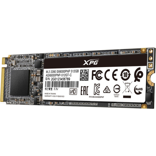 Твердотельный накопитель/ ADATA SSD SX6000Pro, 512GB, M.2(22x80mm), NVMe 1.3, PCIe 3.0 x4, 3D TLC, R/W 2100/1400MB/s, IOPs 250 000/240 000, TBW 300, DWPD 0.32 (5 лет)