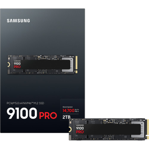 Твердотельный накопитель Samsung SSD 9100 PRO, 2000GB, M.2(22x80mm), NVMe 2.0, PCIe 5.0 x4, V-NAND TLC, R/W 14700/13400MB/s, IOPs 1 850 000/2 600 000, TBW 1200, DWPD 0.3 (12 мес.)