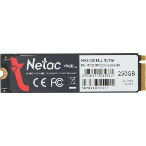 Твердотельный накопитель Netac PCIe 3.0 x4 250GB NT01NV3000-250-E4X NV3000 M.2 2280 [NT01NV3000-250-E4X]