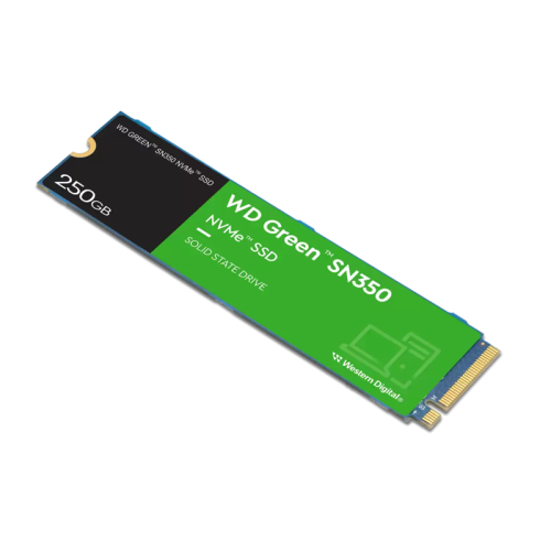 Твердотельный накопитель/ WD SSD Green SN350 NVMe, 250GB, M.2(22x80mm), NVMe, PCIe 3.0 x4, 3D TLC, R/W 2400/900MB/s, IOPs 160 000/150 000, TBW 40, DWPD 0.3 (12 мес.)