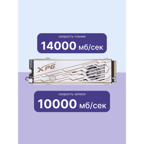 Твердотельный накопитель ADATA SSD XPG MARS 980 PRO, 1000GB, M.2(22x80mm), NVMe, PCIe 5.0 x4, 3D NAND, R/W 14000/10000MB/s, IOPs 1 600 000/1 650 000, TBW 740, DWPD 0.4, with Heat Sink (5 лет)