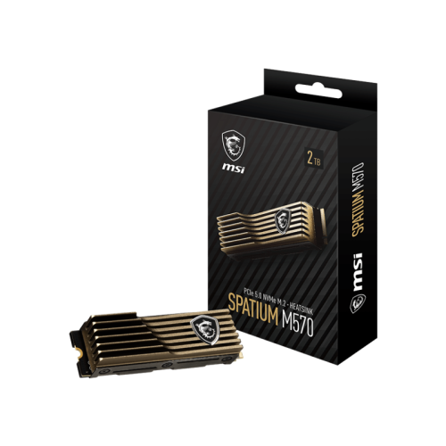 MSI SSD SPATIUM M570, 2000GB, M.2(22x80mm), NVMe, PCIe 5.0 x4, 3D TLC, R/W 10000/10000, IOPs 1 400 000/1 500 000, DRAM buffer 4096, TBW 1400, DWPD 0.33, with Heat Sink (5 лет)