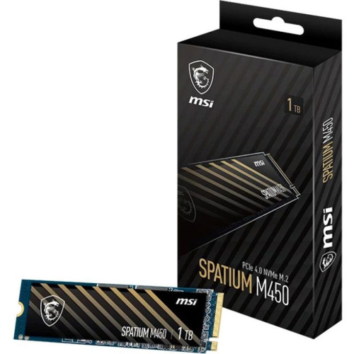 MSI SSD SPATIUM M450, 1000GB, M.2(22x80mm), NVMe, PCIe 4.0 x4, 3D TLC, R/W 3400/2500, IOPs , TBW 350, DWPD 0.19 (5 лет)