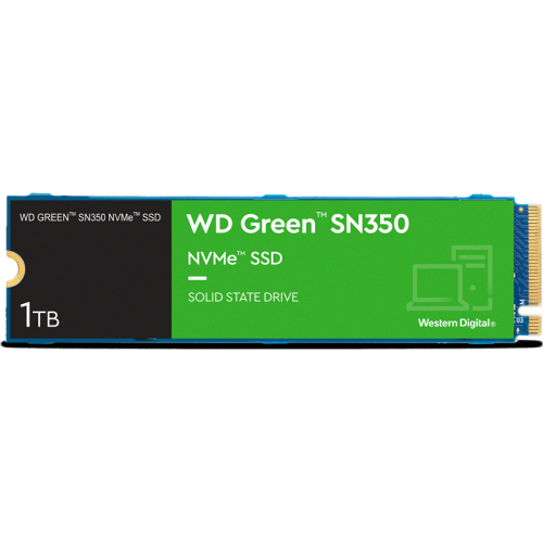 Твердотельный накопитель/ WD SSD Green SN350 NVMe, 1.0TB, M.2(22x80mm), NVMe, PCIe 3.0 x4, QLC, R/W 3200/2500MB/s, IOPs 300 000/400 000, TBW 100, DWPD 0.1 (12 мес.)