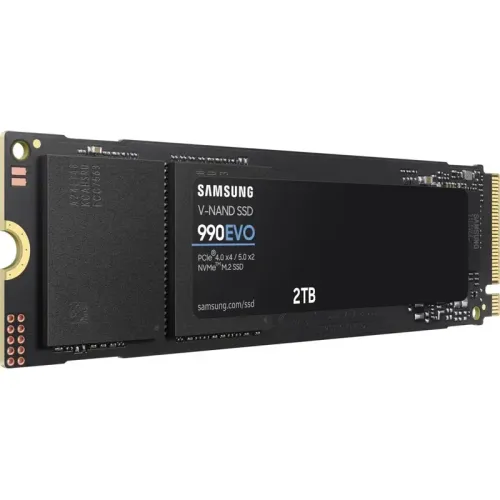 Твердотельные накопители Samsung SSD 990 EVO, 2000GB, M.2(22x80mm), NVMe 2.0, PCIe 4.0 x4, V-NAND TLC, R/W 5000/4200MB/s, IOPs 700 000/800 000, TBW 1200, DWPD 0.33 (12 мес.)