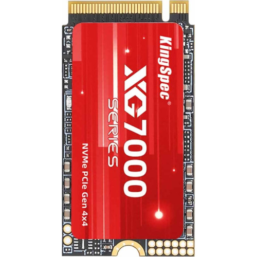 Твердотельный накопитель/ Kingspec SSD XG7000-1TB 2242, 1024GB, M.2(22x42mm), NVMe, PCIe 4.0 x4, 3D NAND, R/W 7200/6600MB/s, IOPs н.д./н.д., TBW 600, DWPD 0.54 (3 года)