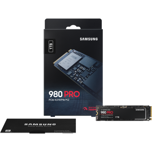 Твердотельные накопители/ Samsung SSD 980 PRO, 1000GB, M.2(22x80mm), NVMe 1.3c, PCIe 4.0 x4, 3-bit MLC, R/W 7000/5000MB/s, IOPs 1 000 000/1 000 000, DRAM buffer 1024MB, TBW 600, DWPD 0.33, with Heatsink (12 мес.)